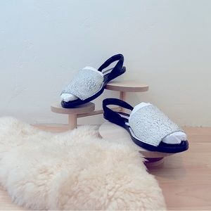 Matt Brendon leather black and white flat sling back sandal size 7.